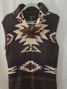 Ralph Lauren Brown & Cream Southwestern Turtleneck Sweater Vest